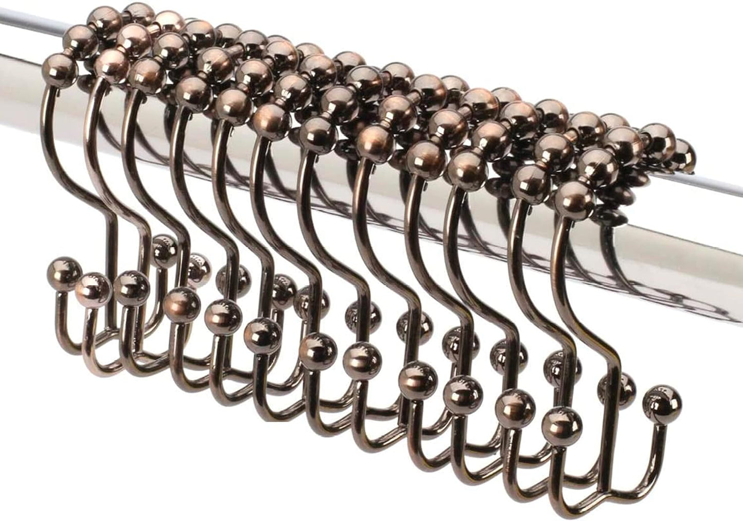 2lbDepot Shower Curtain Rings Hooks - Bronze Finish - Premium 18/8 Stainless Steel - Oil Rubbed Double Hooks with Easy Glide Rollers Rust Resistant - Six Finishes Available - Set of 12 for Shower Rod