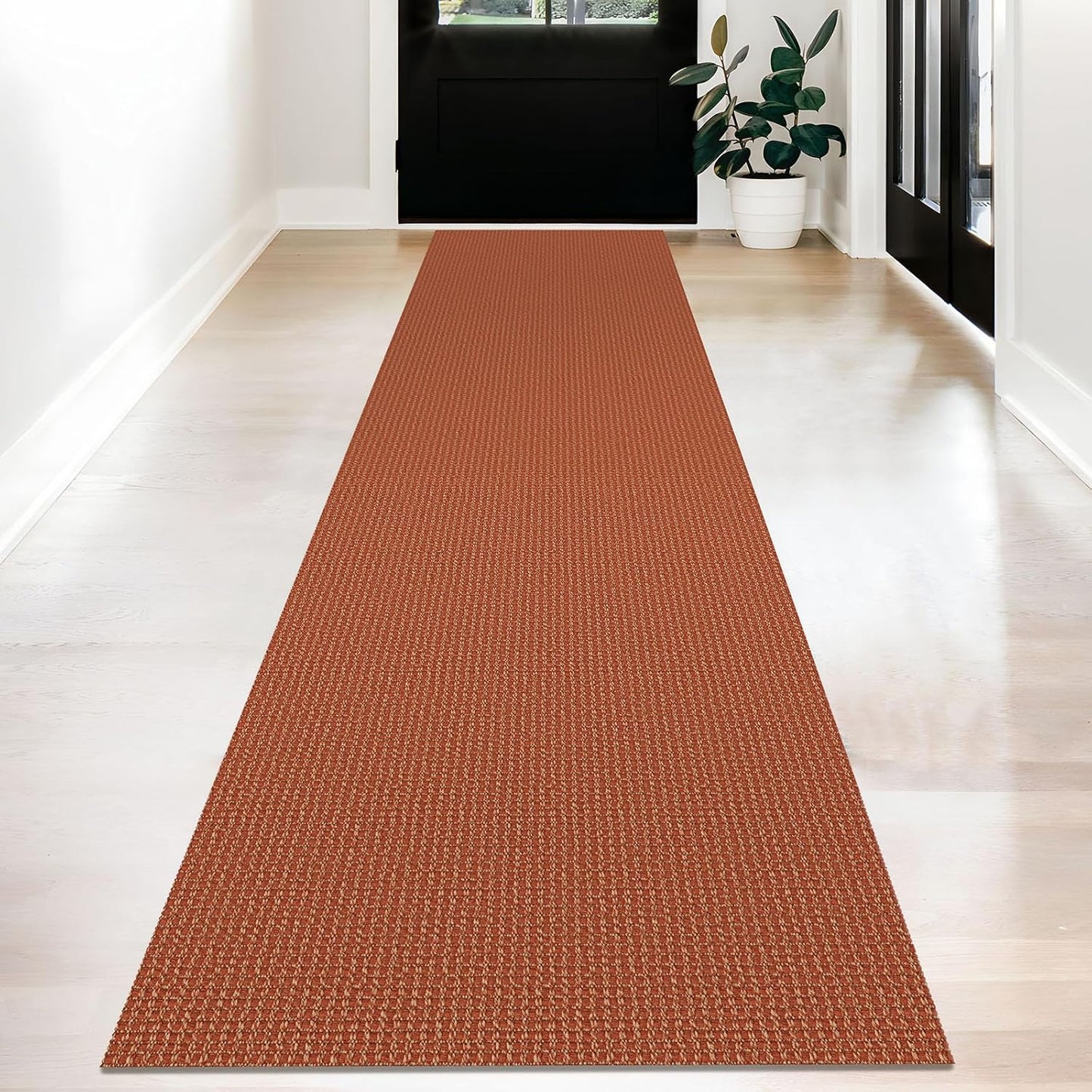 KOZYFLY Long Runners for Hallways 2x12 ft Washable Kitchen Runner Non Slip Rubber Backed Hallway Rugs Cotton Entryway Runner Rug Floor Carpet for Indoor Hall, Backdoor, Kitchen, Orange/Tan