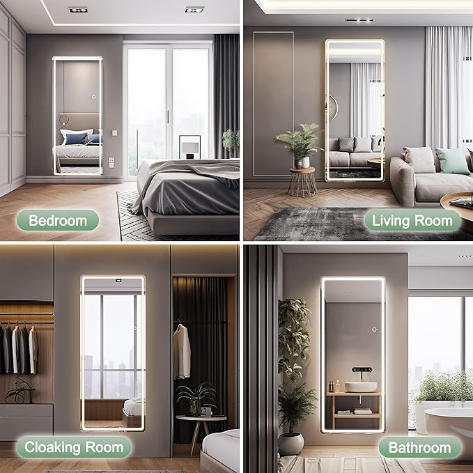 Hasipu 47 x 18 Over The Door Full Length Mirror with Lights for Bedroom, Living Room, Cloakroom, Black