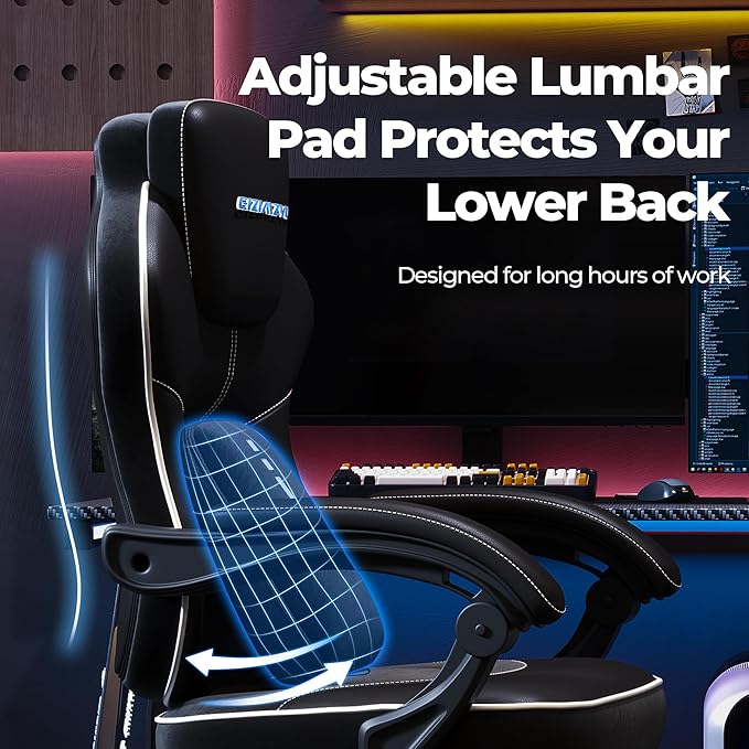 Ergonomic Office Chair with Adjustable Headrest and Footrest, High Back Computer Desk Chair with Linkage Armrests, Reclining Swivel Chair for Home Office, Executive Office Chair (Black1)