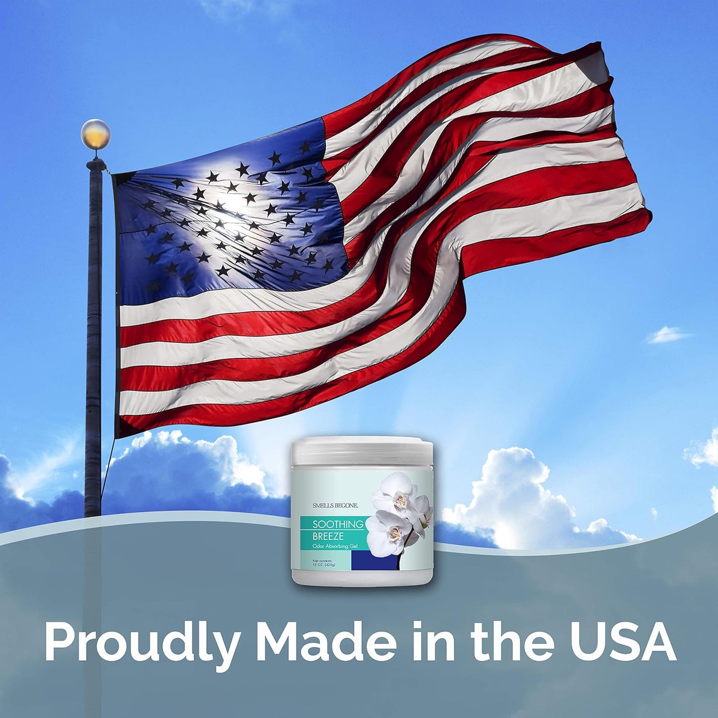 SMELLS BEGONE Air Freshener Odor Absorber Gel - 15 oz, Pack of 2 - Absorbs and Eliminates Odor in Pet Areas, Bathrooms, Cars, & Boats - Made with Essential Oils - Soothing Breeze Scent