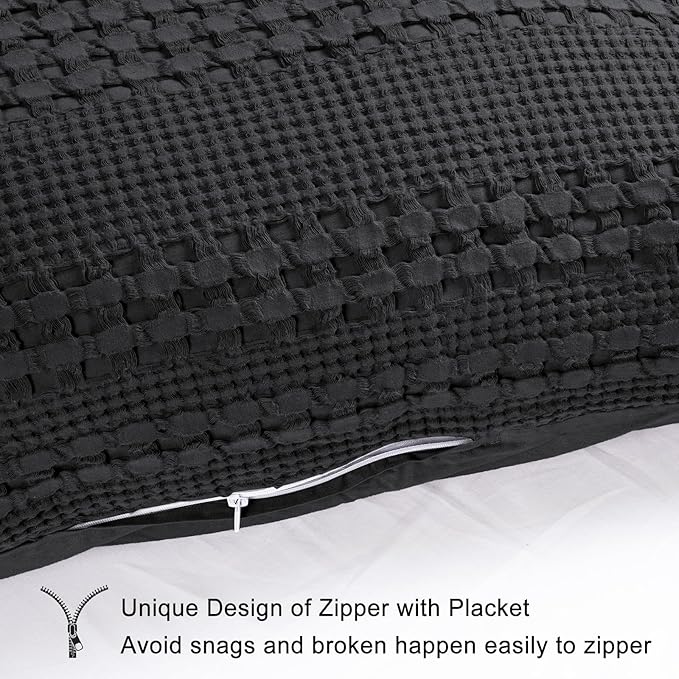 PHF 100% Cotton Waffle Body Pillowcase with Zipper, 1 Pack 20" x 54" Soft Skin-Friendly Pillow Sham, No Filling, Aesthetic Woven and Breathable Waffle Weave Body Pillow Cover for Bed, Black