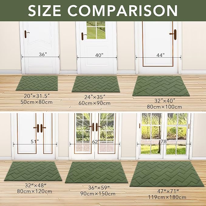 hicorfe Indoor Doormat,Front Back Door Mat Rubber Backing Non Slip Door Mats 20"x59" Absorbent Resist Dirt Entrance Doormat Inside Floor Mats Entryway Washable Low-Profile for Patio,Garden(Green)