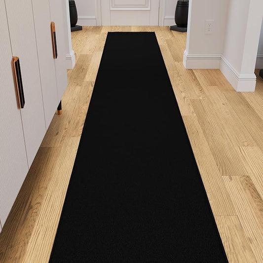 Ottomanson 2x24 Non Slip Extra Long Hallway Runner Rug with Rubber Backing - Solid Modern Kitchen Rug for Bedroom or Living Room, Black, 2' x 24'