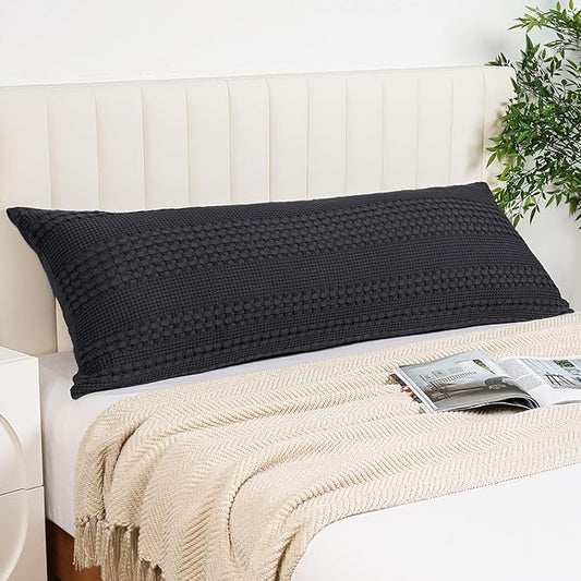 PHF 100% Cotton Waffle Body Pillowcase with Zipper, 1 Pack 20" x 54" Soft Skin-Friendly Pillow Sham, No Filling, Aesthetic Woven and Breathable Waffle Weave Body Pillow Cover for Bed, Black