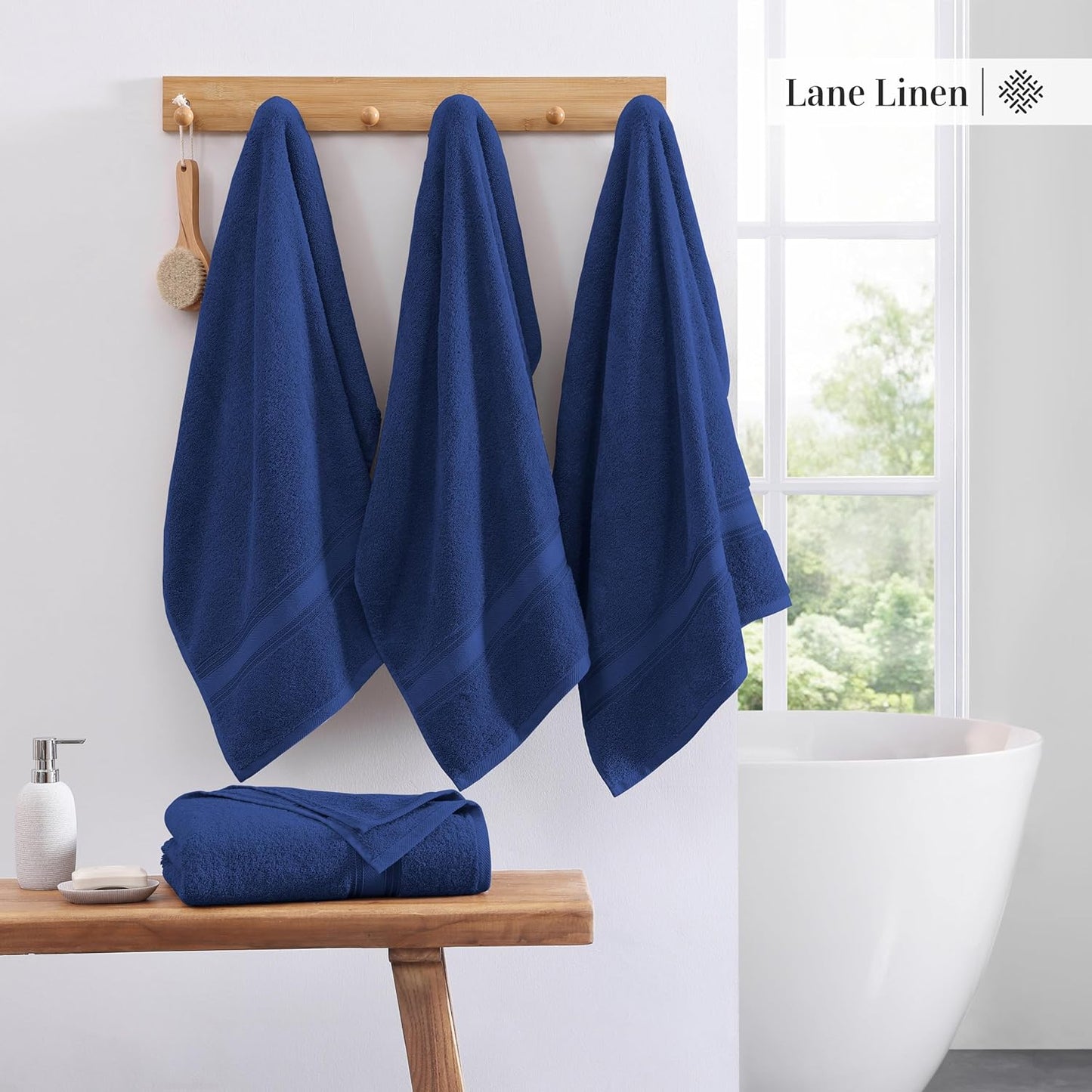 LANE LINEN 100% Cotton 4 Pack Bath Towels (30"x60") - Zero Twist, Mercerized Cotton Towels Set for Bathroom - Quick Dry, Soft & Absorbent Large Bath Towel Set - Dorm Essentials for Boys - Navy Blue