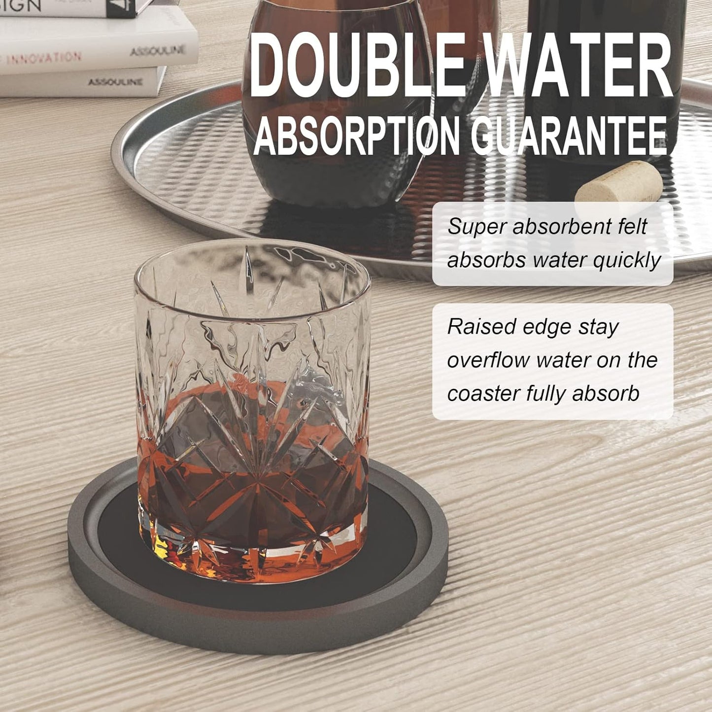 MinBoo Bamboo Coasters for Coffee Table Set of 6 Coasters for Drinks Absorbent with Holder Coffee Table Decor for Tabletop Protection Gifts for House Warming New Home & Wedding