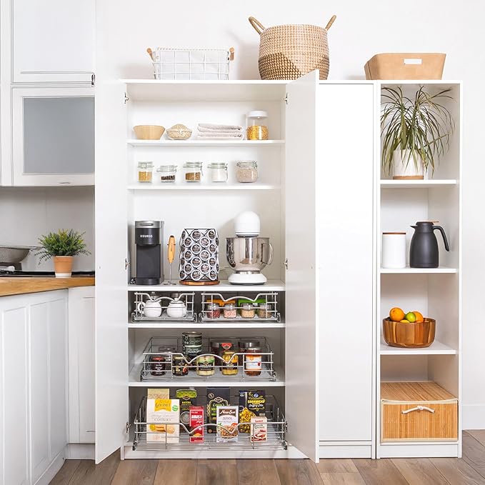 HOLDN’ STORAGE Pull Out Cabinet Organizer, Individual Sliding Drawers - Heavy Duty Metal with Lifetime Limited Warranty - Anti Rust Chrome Finish (Single Tier, 26" W)