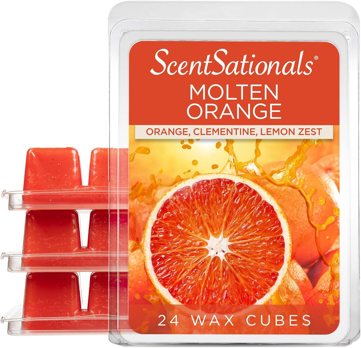 Scentsationals Wax Melts, Wax Cubes Strong Scent - Molten Orange - Long Lasting Scented Melts for Warmer, 10oz (24-Cubes)