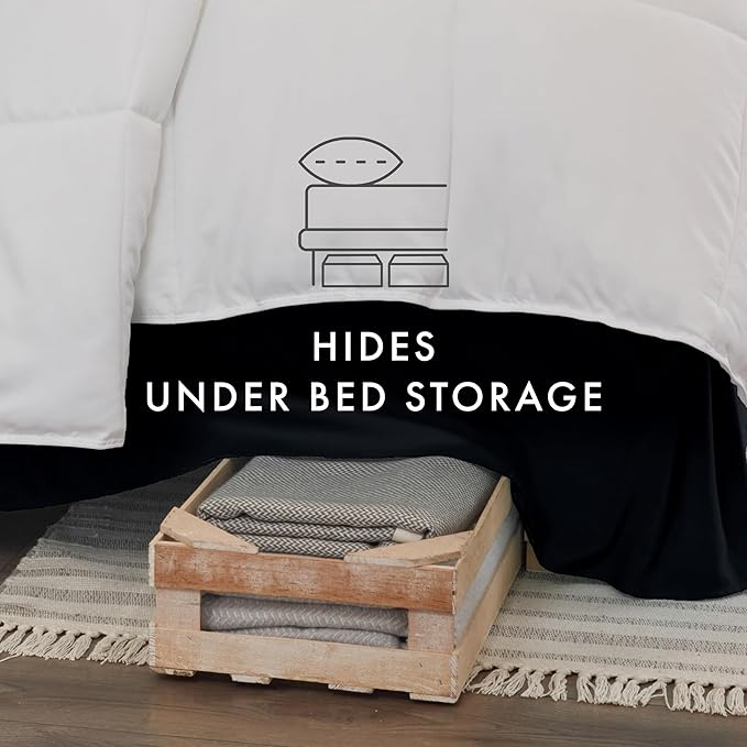 Linen Market Bed Skirt - Ultra Soft Microfiber - Easy Fit with 14 Inch Tailored Drop - Hotel Quality, Shrinkage & Fade Resistant - Bed Cover - Full Size Bed Skirts - Bedroom Décor - (Full, Black)