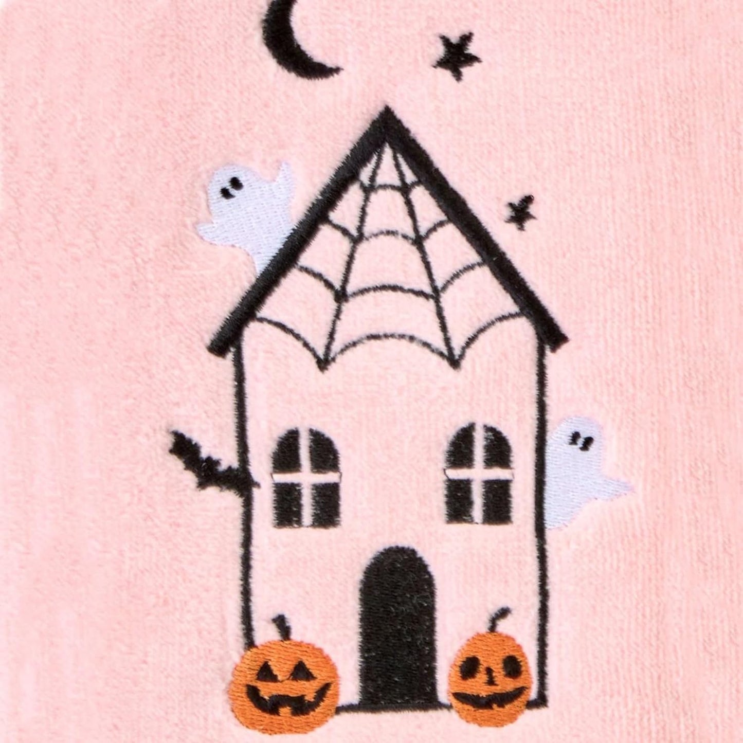 SKL Home Halloween Haunted House 100% Cotton Embroidered 2pc Hand Towel Set, Decorative for Bath/Kitchen/Bar & Gift, Pink