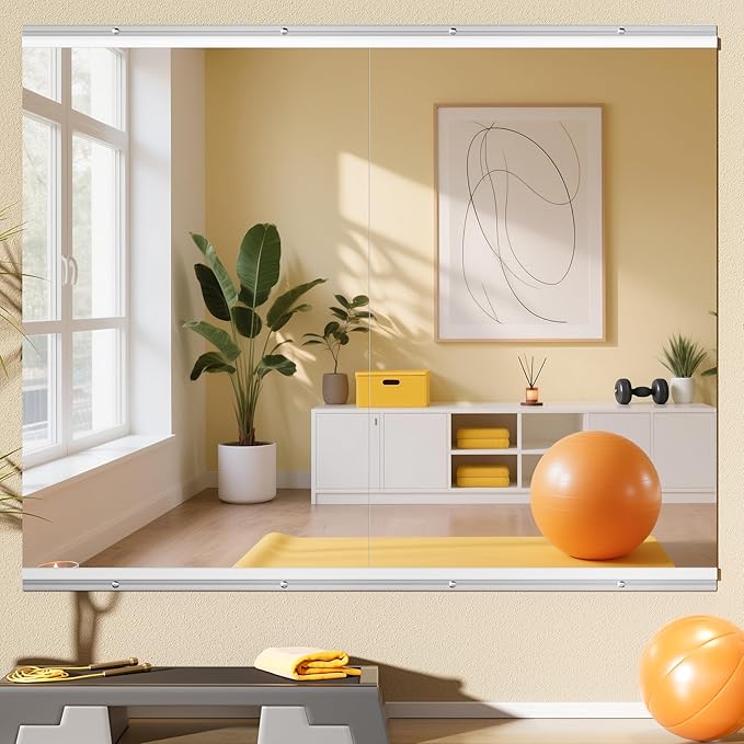 Home Gym Mirror, 44'' x 29'' x 2PCS, Large Full Body Mirror for Yoga, Frameless Tempered Glass, Wall Mounted for Home Gym, Garage, Bedroom, Bathroom