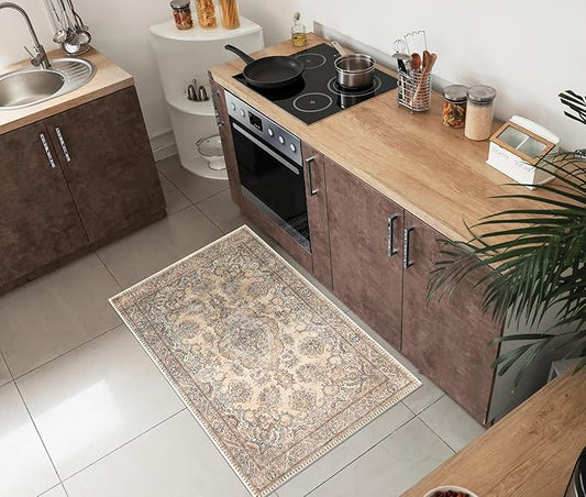 Keen Home Design 2x3 Rug - Machine Washable Entry Rug with Non-Slip Backing, Ideal for Enteryway, Kitchen, Bathroom, Laundry Room - Vintage, Easy Clean, Durable, Low Pile - (2' x 3')