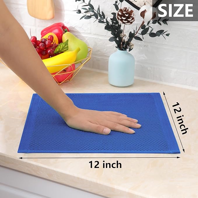 Homaxy 100% Cotton Waffle Weave Kitchen Dish Cloths, Ultra Soft Absorbent Quick Drying Dish Towels, 12 x 12 Inches, 6-Pack, Blueberry