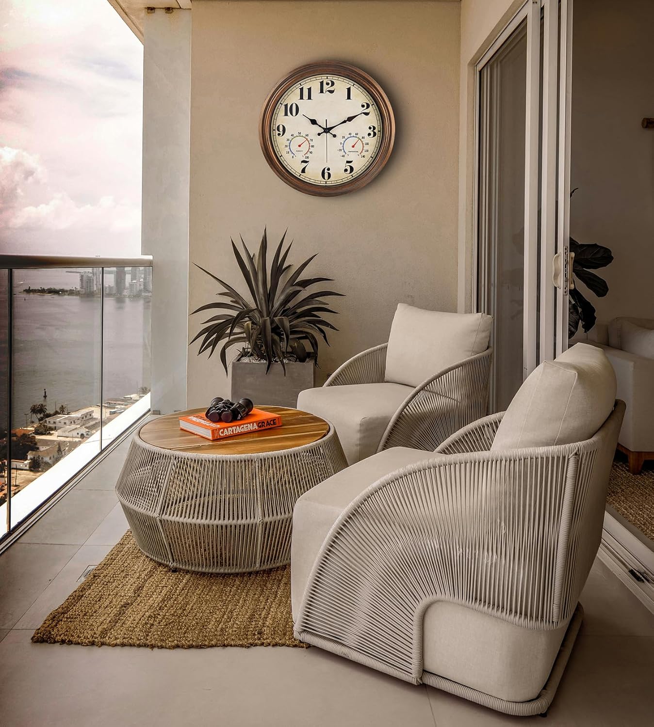 45MinST 16 Inch Bronze Vintage Large Indoor/Outdoor Waterproof Wall Clock with Thermometer & Hygrometer, Silent Non-Ticking Quartz Timepiece for Home, Porch, Garden,Pool