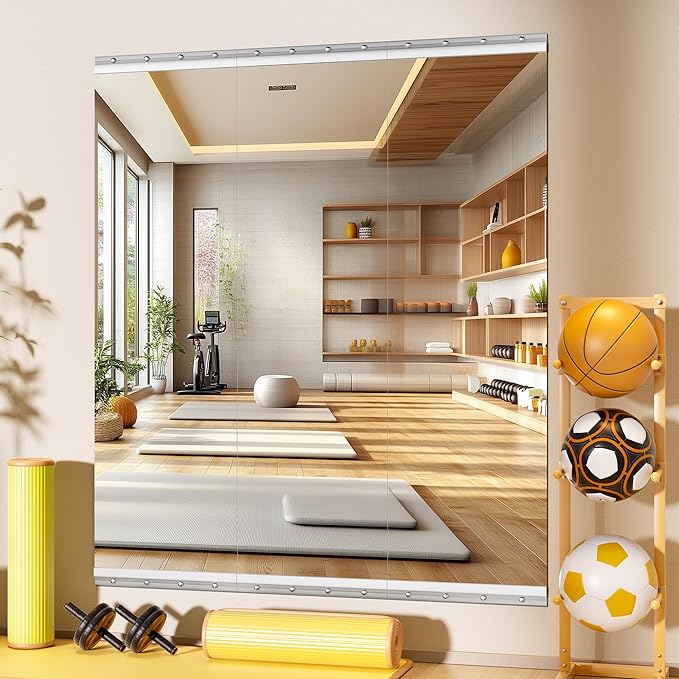 Home Gym Mirror, 55'' x 17'' x 3PCS, Large Full Body Mirror for Yoga, Frameless Tempered Glass, Wall Mounted for Home Gym, Garage, Bedroom, Bathroom