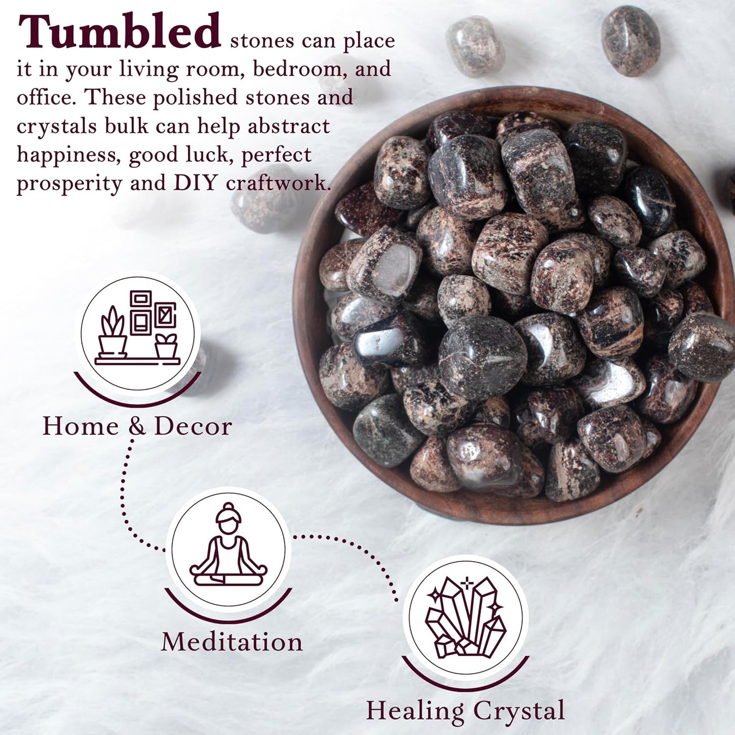 Crocon 1LB Garnet Tumbled Stones and Crystals Bulk 2000+ Carats, Polished Stones - Rock Collection - vase Filler tumbles Crystals Healing Reiki - Gemstone Gifts, Fountain tumbles Size 20 mm