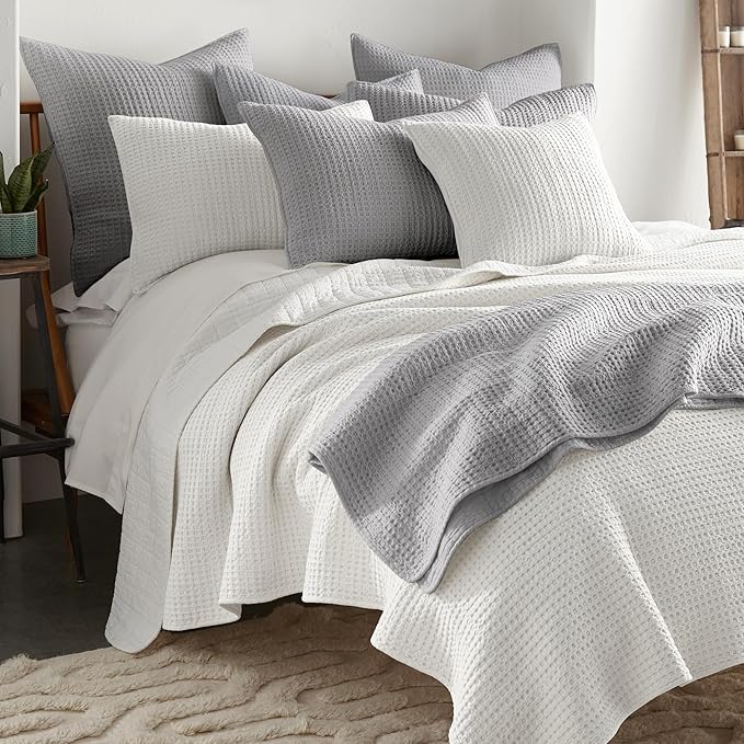 Levtex Home Mills Waffle Full/Queen Quilt Set (88x92in) with 2 Pillow Shams (26x20in) - Cream - Cotton Waffle Full/Queen Size Quilt Bedding Set - Lightweight, Soft, Pre-Washed