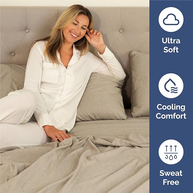 Split King Size 5 Piece Sheet Set - Comfy Breathable & Cooling Bed Sheets Set - Hotel Luxury Bedding for Women, Men, Kids, Teens, Boys & Girls - Deep Pockets & Wrinkle Free - Beige (Heathered Sheets)
