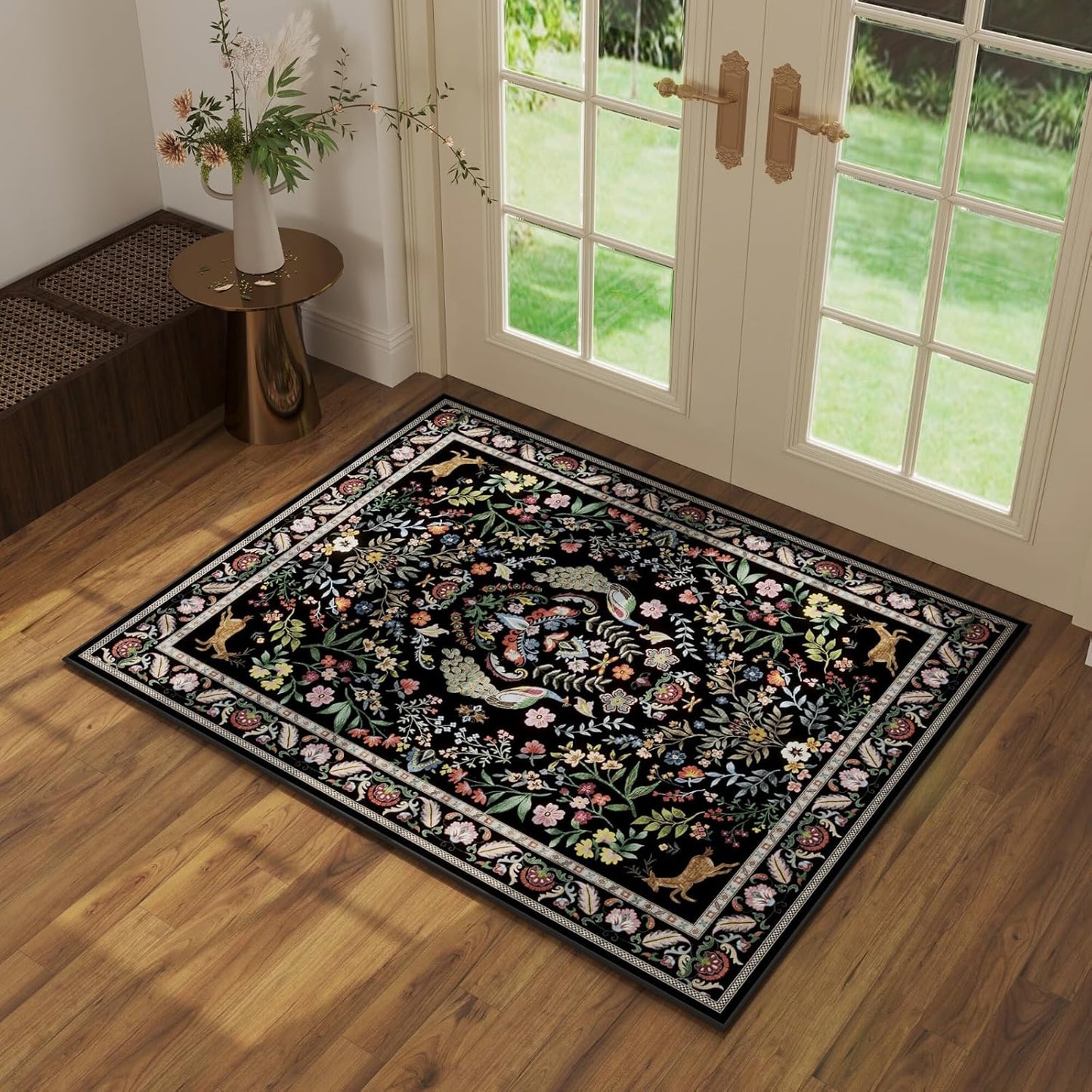 Entryway Rug 2x3 Rug Door Mat Indoor Entrance Washable Rug Small Non-Slip Low Pile Throw Rugs for Entryway, Kitchen, Front Door Indoor Entrance, Entry (Vibrant Black)