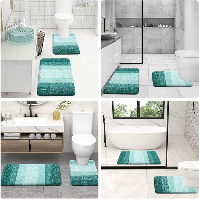 OLANLY Bathroom Rug Set 2 Piece, Soft Absorbent Microfiber Bath Mats and U-Shaped Contour Toilet Rug, Non-Slip, Machine Wash Dry, Plush Shaggy Bath Mats for Bathroom (24"x16"+24"x20", Blackish Green)