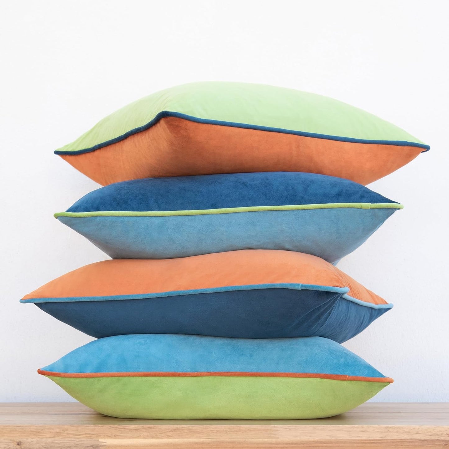 MONDAY MOOSE Decorative Throw Pillow Covers Cushion Cases, Set of 4 Soft Velvet Modern Double-Sided Designs, Mix and Match for Home Decor, Pillow Inserts Not Included (18x18 inch, Blue/Orange)