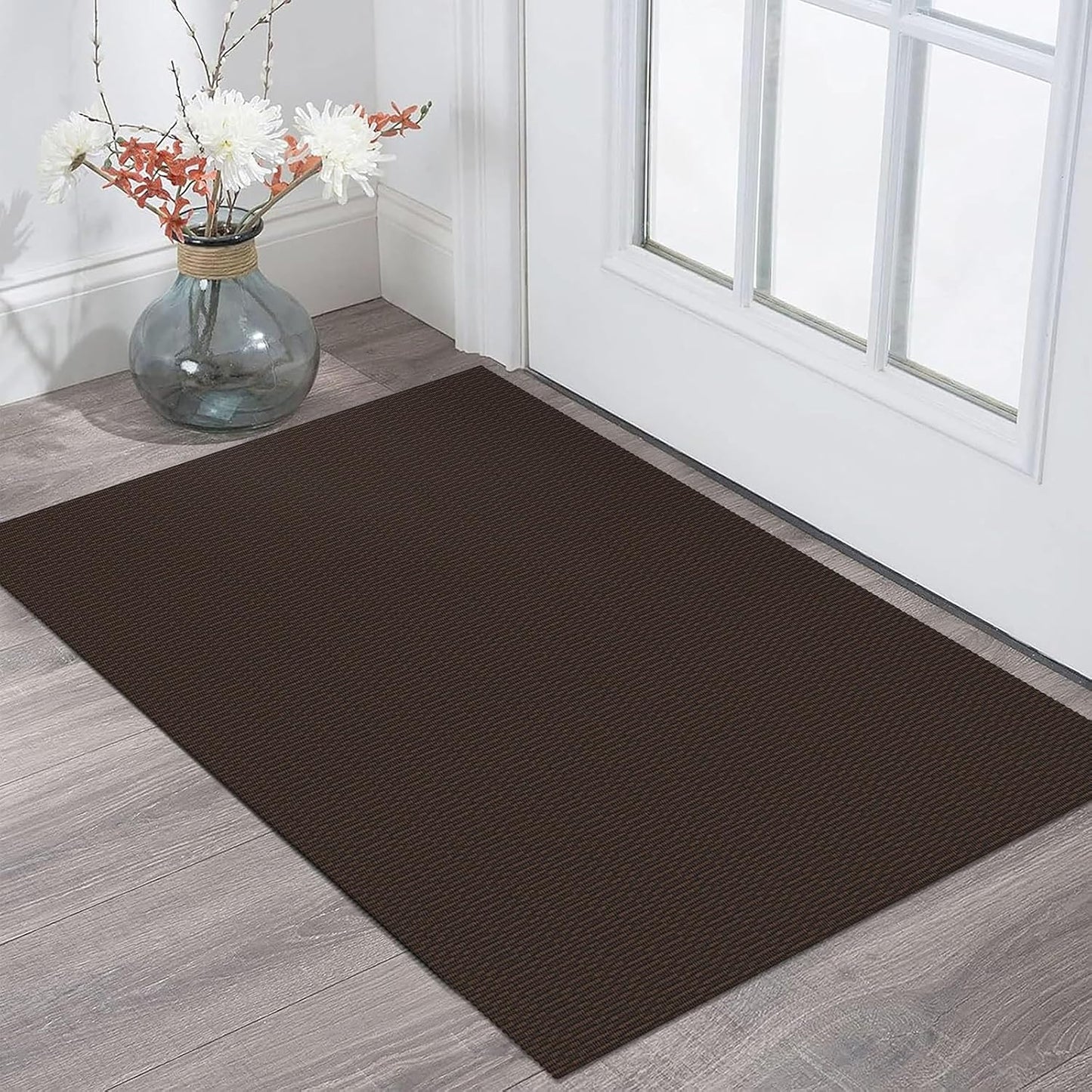 KOZYFLY Washable Area Rug 2x3 Ft Small Entryway Rug Indoor Door Mat Throw Rugs with Rubber Backing, Braided Cotton Floor Carpet for Front Entrance Bathroom Kitchen Foyer, Dark Coffee/Brown