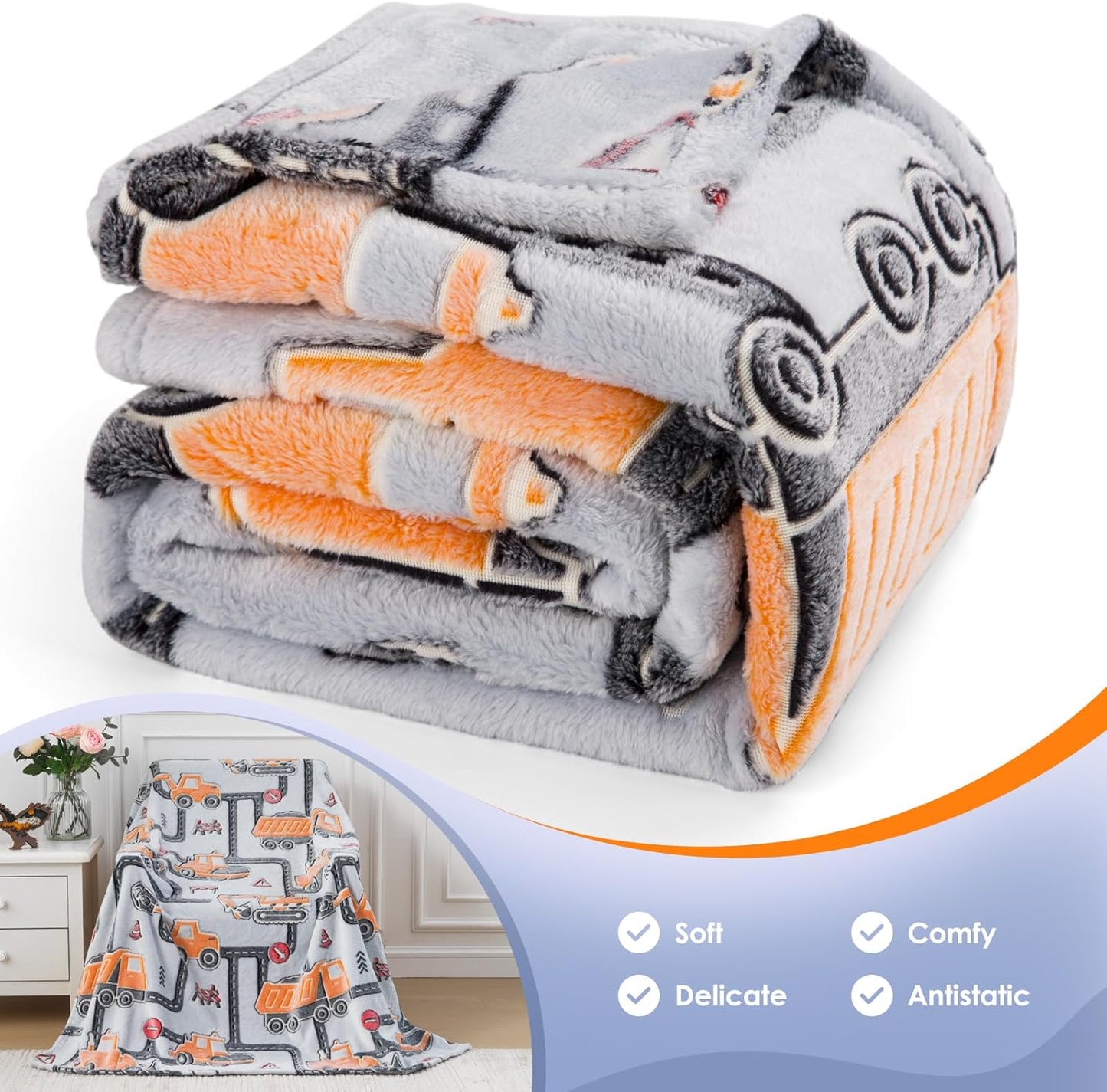 Kids Boys Construction Excavator Gifts Toys - Glow in The Dark Truck Blanket Birthday Christmas Valentine's Easter Gift for Age 1 2 3 4 5 6 7 8 9 10 Years Old Teen Toddlers Car Plush Throw 50"x60"