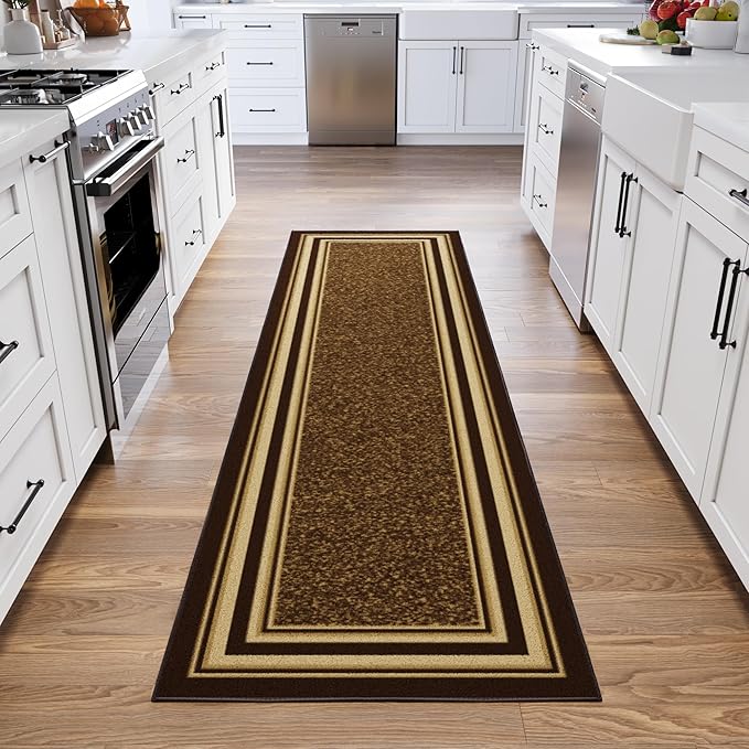 Ottomanson Hallway Runner Rug 2'7" x 9'10" Non Slip Border Area Rugs Easy to Clean Laundry Rug Runner Durable & Pet Friendly Floor Carpet Runners for Hallways Entryway Living Room Kitchen, Brown