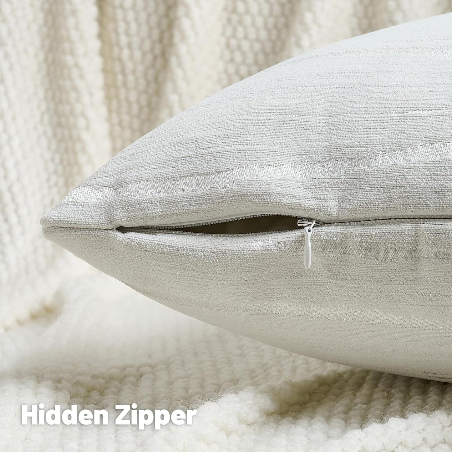 FUTEI White Chenille Decorative Throw Pillow Covers 24x24 Inch Set of 2,Soft Embossed Striped Textured European Cushion Case,Modern Home Decor for Couch Bed Living Room