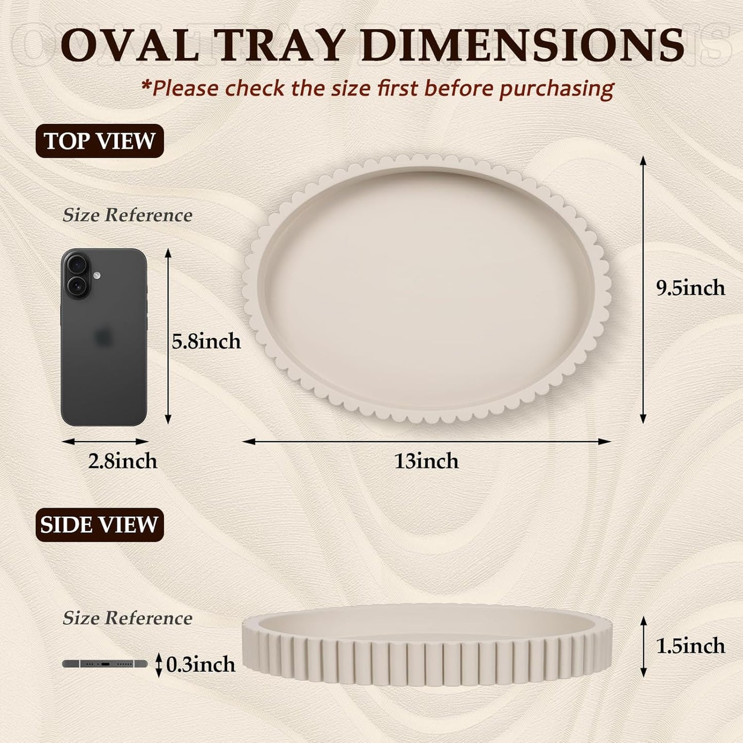 Oval Tray for Coffee Table Decor, 13" Concrete Coffee Table Tray, Table Centerpieces Decorative Trays for Home Decor, Modern Decorative Trays, Centerpiece Trays, Gray