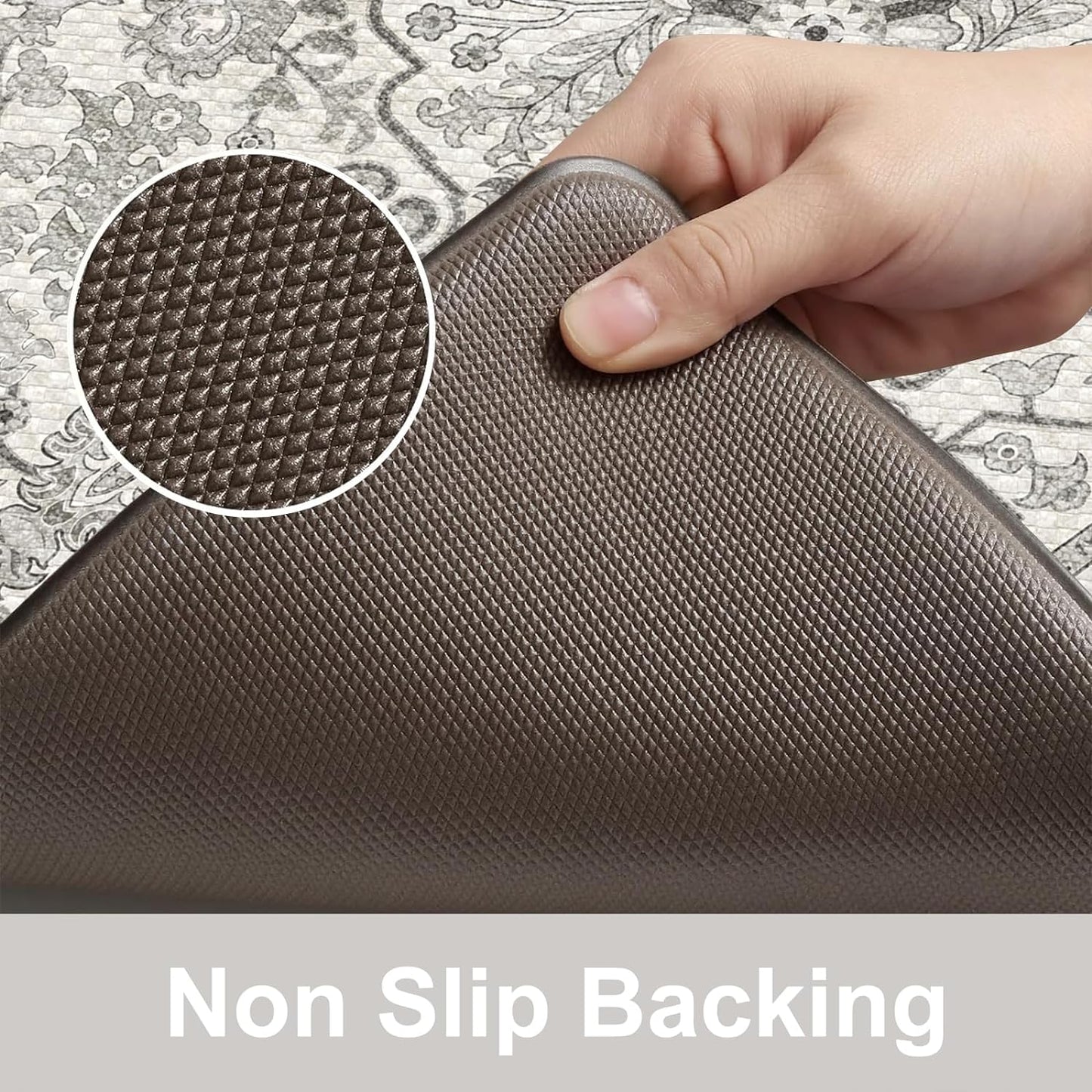 KIMODE Kitchen Mats Cushioned Anti Fatigue, Boho Vintage Grey Kitchen Rugs Sets of 2, Non-Slip Kitchen Mats for Floor, Padded Kitchen Floor Mat for Sink, Laundry, Office, Desk,17"x47"+17"x29"