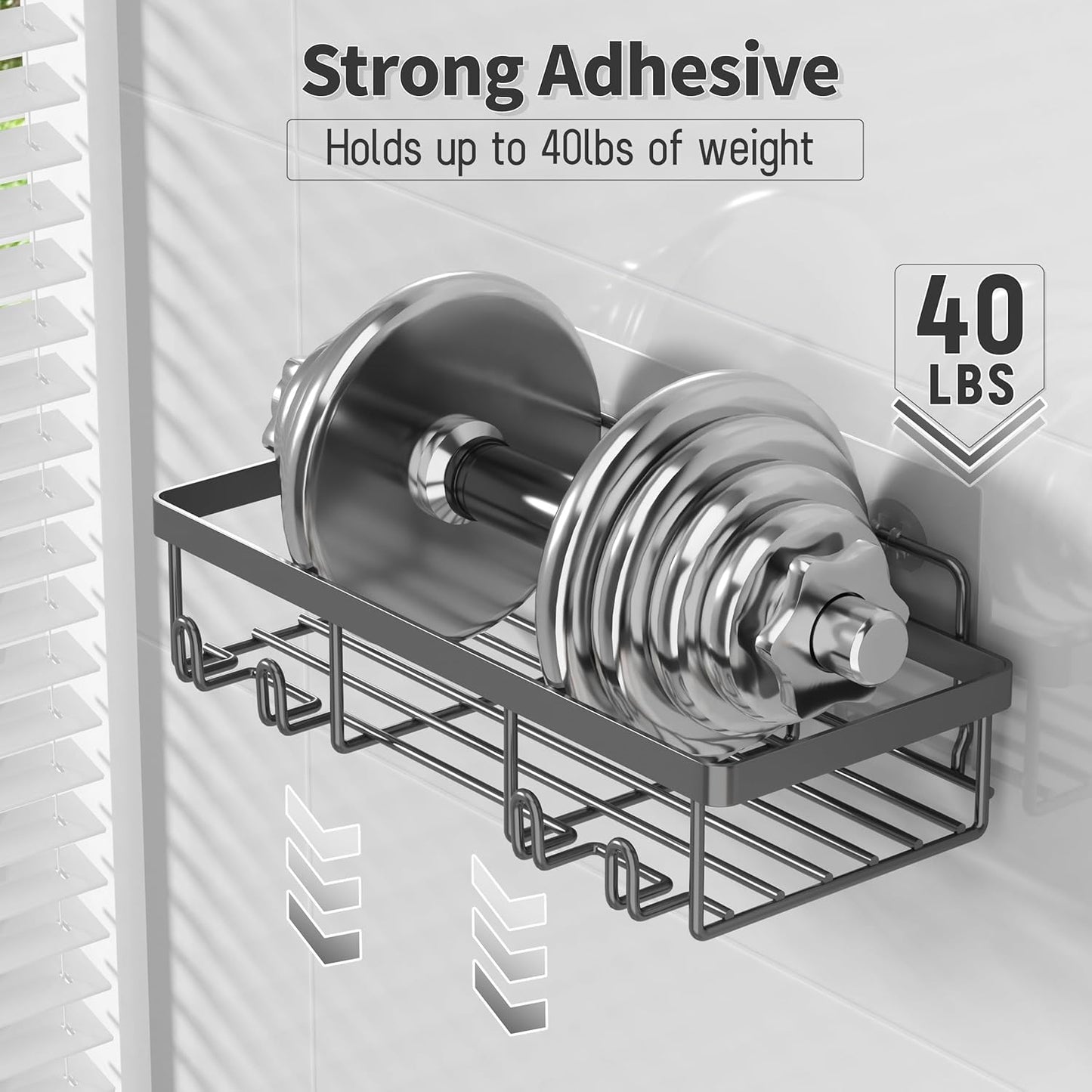 5 Pack Shower Caddy Organizer Rack Shelf for Inside Shower, Self Adhesive Bathroom Wall Storage Basket Rustproof Stainless Steel Large Capacity Shampoo Holder, Dark Grey