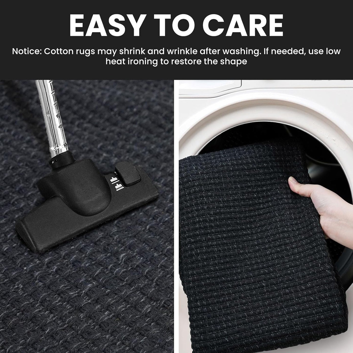 IOHOUZE Washable Runner Rug 3x12 Non Slip Rubber Backed Extra Long Hallway Runner Entryway Runner Indoor, Kitchen Rugs Woven Cotton Floor Carpet for Hall Entrance Stair, Black/Grey