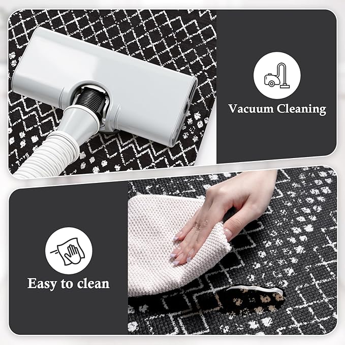 KIMODE Anti Fatigue Kitchen Mats for Floor 2 Piece, Cushioned Farmhouse Kitchen Rugs, Memory Foam Kitchen Floor Mats, Standing Desk Mats for Laundry Office Sink Black 20"x47"+20"x32"