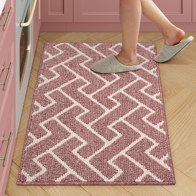 hicorfe Front Door Mat Outside Entrance, Absorbent Mud Mat,Welcome Door Mats Outdoor Indoor,Stain and Fade Resistant,Non Slip Backing Entry Doormat,Pet Rug for Entryway (24"x35",Dark Pink)