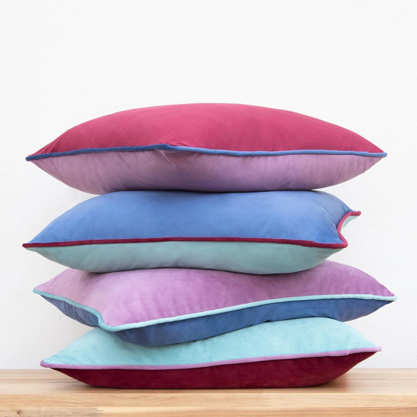 MONDAY MOOSE Decorative Throw Pillow Covers Cushion Cases, Set of 4 Soft Velvet Modern Double-Sided Designs, Mix and Match for Home Decor, Pillow Inserts Not Included (16x16 inch, Purple/Blue)