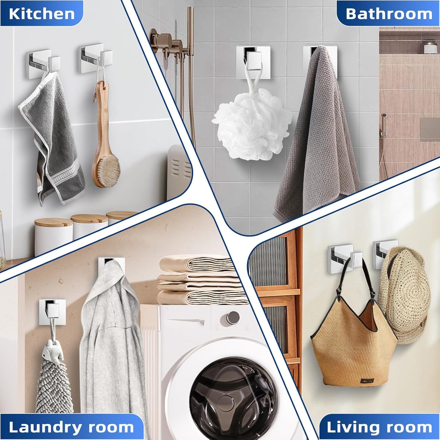 Towel Hooks for Bathrooms, Heavy Duty Wall Mounted Stainless Steel Modern Hook, 4 Pack – Ideal for Hanging Towels, Robes, Coats, in Kitchen, Bedroom, Bathroom, or Hotel (2, Chrome Polished)