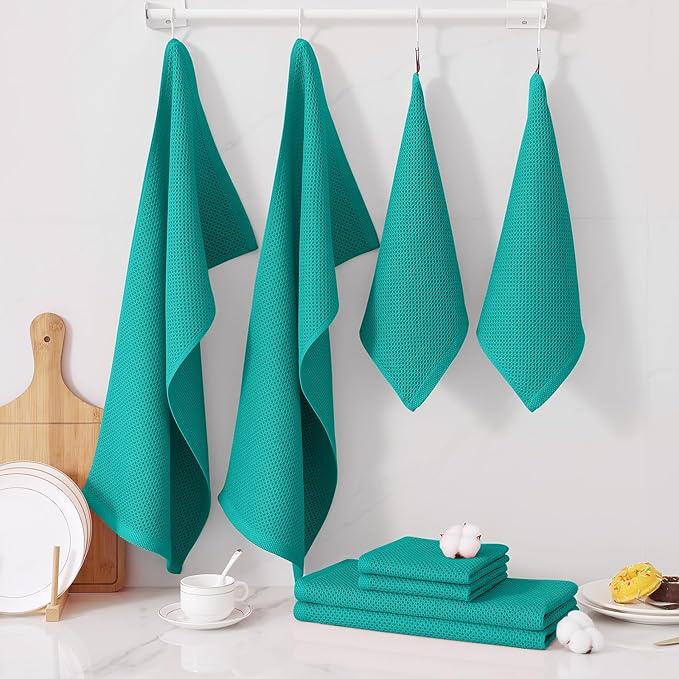 Homaxy 100% Cotton Kitchen Towels and Dishcloths Set, 12 x 12 Inches and 13 x 28 Inches, Set of 10 Bulk Kitchen Towels Set, Ultra Soft Absorbent Dish Cloths for Washing Dishes, Teal