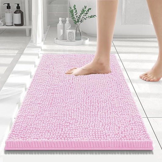 Smiry Luxury Chenille Bathroom Rugs 24x16, Extra Soft and Absorbent Shaggy Bath Mat, Machine Washable, Non-Slip Plush Carpet Runner for Tub, Shower, and Floor, Home Decor Accessories, Pink