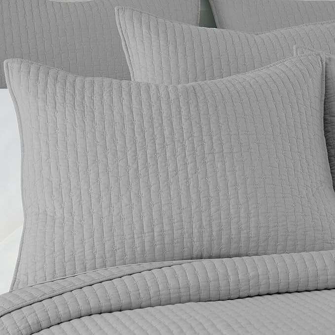 Levtex Home Cross Stitch Reversible Twin XL/Twin Quilt Set (68x86in) and 1 Pillow Sham (26x20in) - Stitch Texture - Light Grey - Cotton Twin/Twin Size Quilt Bedding Set - Lightweight Soft Pre-Washed