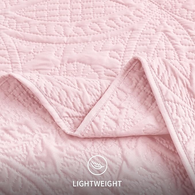 Love's cabin California King Size Quilt Bedding Set Pink Bedspreads - Cal King Summer Lightweight Bedspread Comforter - Coin Pattern Coverlet for All Season - 3 Pieces (1 Quilt, 2 Pillow Shams)