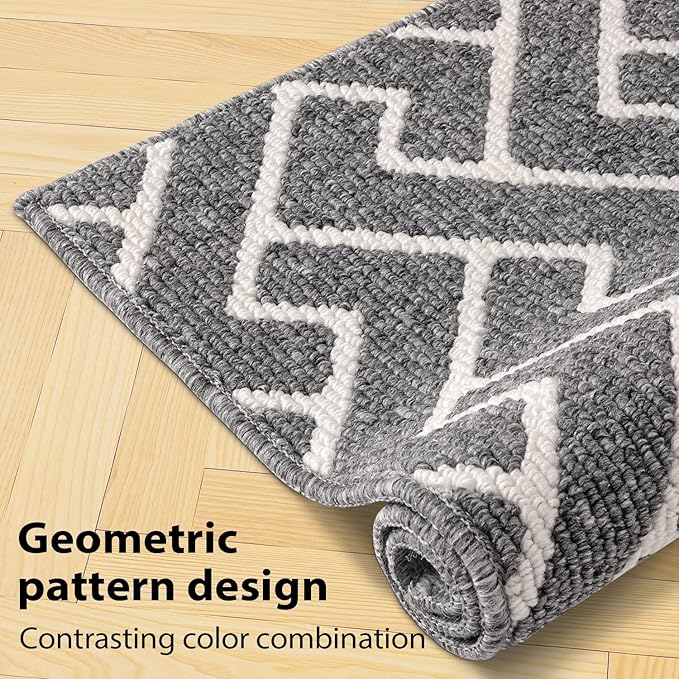 hicorfe Kitchen Rugs and Mats Sets,Non-Slip 2 Pieces Absorbent 100% Polypropylene Rug,Comfort Kitchen Runner Mat,Washable for Kitchen,Sink,Laundry(20" x 31.5" Plus 20" x 59",Grey)