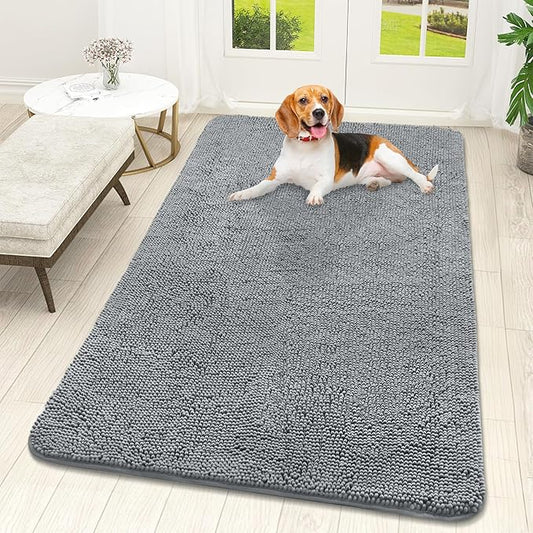 OLANLY Dog Door Mat for Muddy Paws 59x32, Absorbs Moisture and Dirt, Absorbent Non-Slip Washable Doormat, Quick Dry Chenille Mud Mat for Dogs, Entry Indoor Entryway Carpet for Inside Floor, Grey