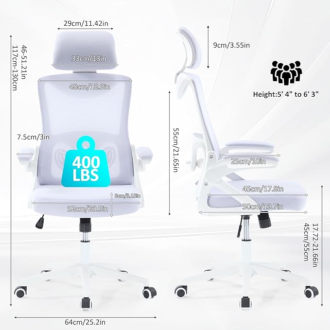 Fizzin Ergonomic Office Chair,Ergonomic Desk Chair with Headrest Purple Computer Chair with High Back Adjustable Lumbar Support, Rolling Swivel Chairs with Wheel Armrests for Home Office (Lavender)