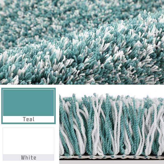 Yimobra Toilet Rugs U Shaped 24x20, Ultra Soft and Water Absorbent Bath Mats, Non Slip Fluffy Luxury Microfiber Contour Bath Rugs for Toilet, Dry Quick, Machine Washable, Teal and White