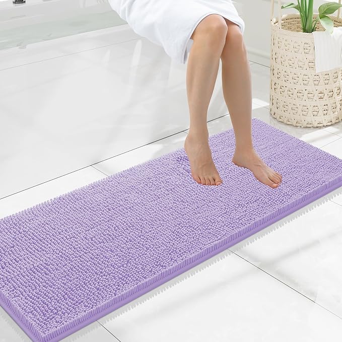 Smiry Luxury Chenille Bathroom Rugs 47x17, Extra Soft and Absorbent Shaggy Bath Mat, Machine Washable, Non-Slip Plush Carpet Runner for Tub, Shower, and Floor, Home Decor Accessories, Purple
