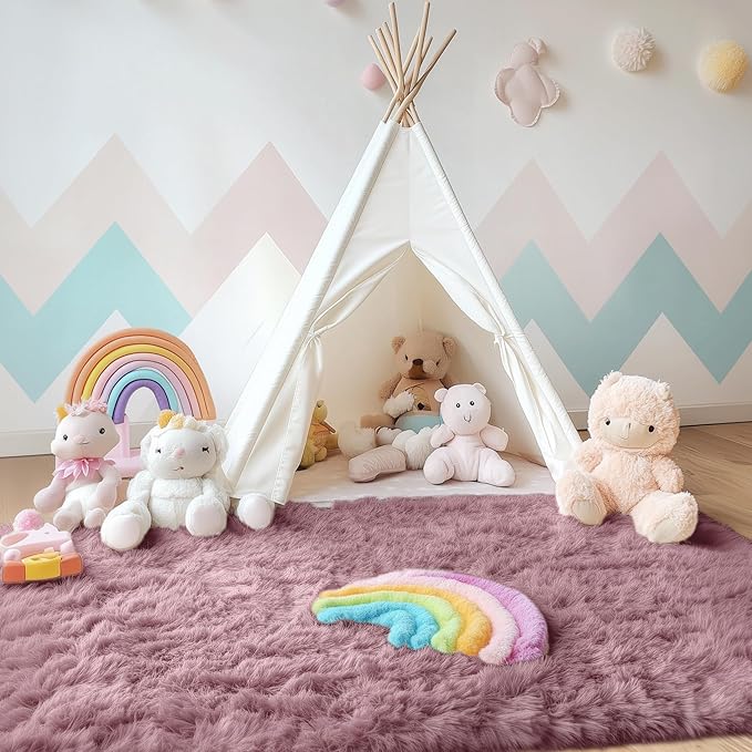 OLANLY Area Rugs for Living Room Bedroom, Machine Washable 4x5.9 ft Soft Fluffy Shaggy Bedside Rug, Indoor Floor Carpet for Kids Girls and Boys, Dorms, Nursery Rooms, Home Decor Aesthetic, Blush