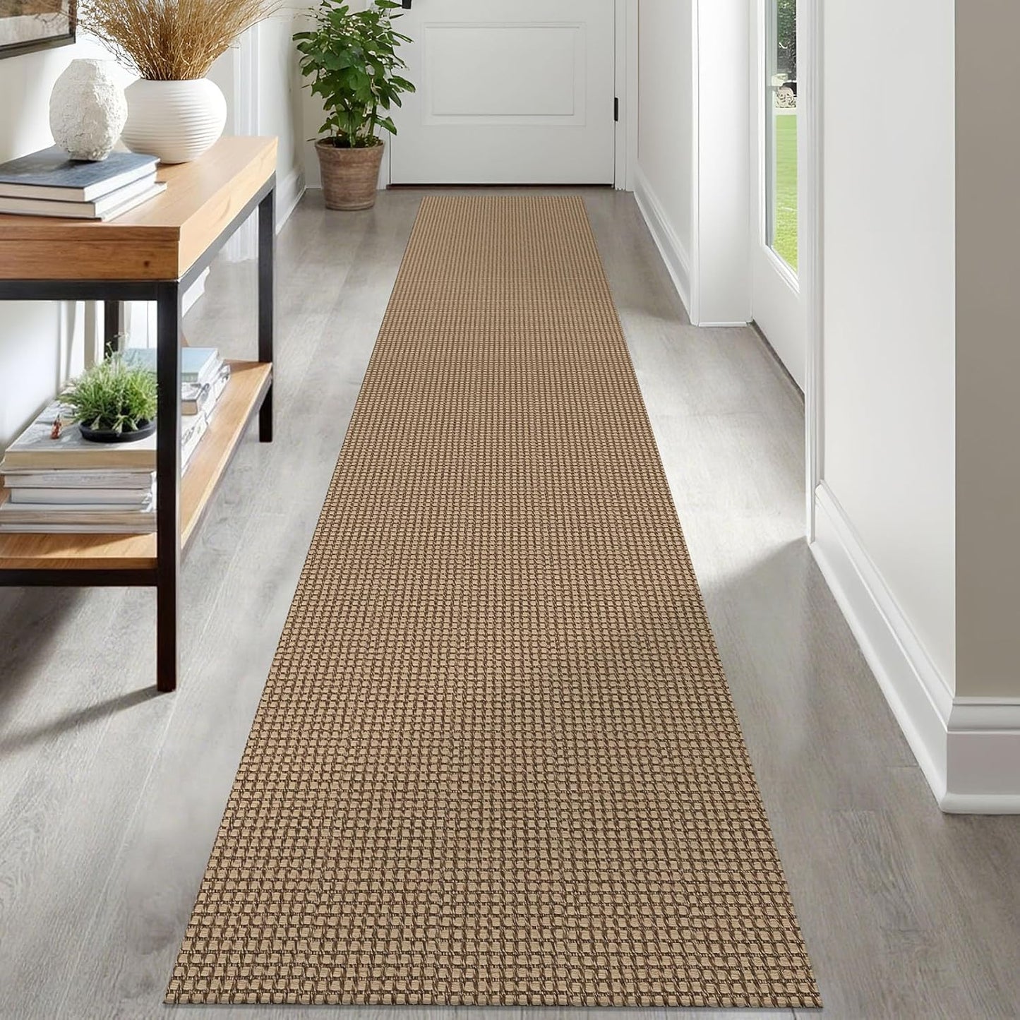 IOHOUZE Washable Runner Rug 2x12 Non Slip Rubber Backed Extra Long Hallway Runner Entryway Runner Indoor, Kitchen Rugs Woven Cotton Floor Carpet for Hall Stair, Orange/Tan/Brown