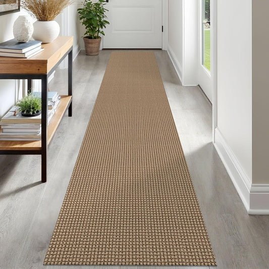 IOHOUZE Washable Runner Rug 2x12 Non Slip Rubber Backed Extra Long Hallway Runner Entryway Runner Indoor, Kitchen Rugs Woven Cotton Floor Carpet for Hall Stair, Orange/Tan/Brown